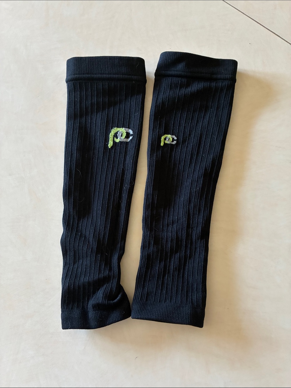 Black Athletic Ribbed Leg Sleeves with Lime Accent